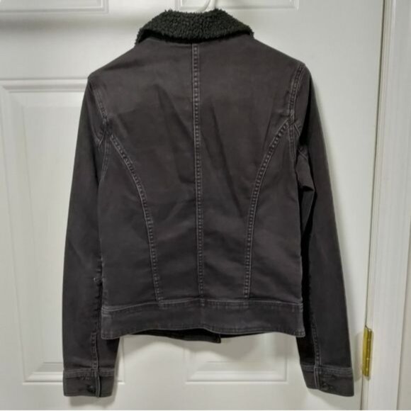 Articles Of Society Moto Jacket Black Denim Faux Fur Collar Zippered Pockets M - Picture 3 of 11